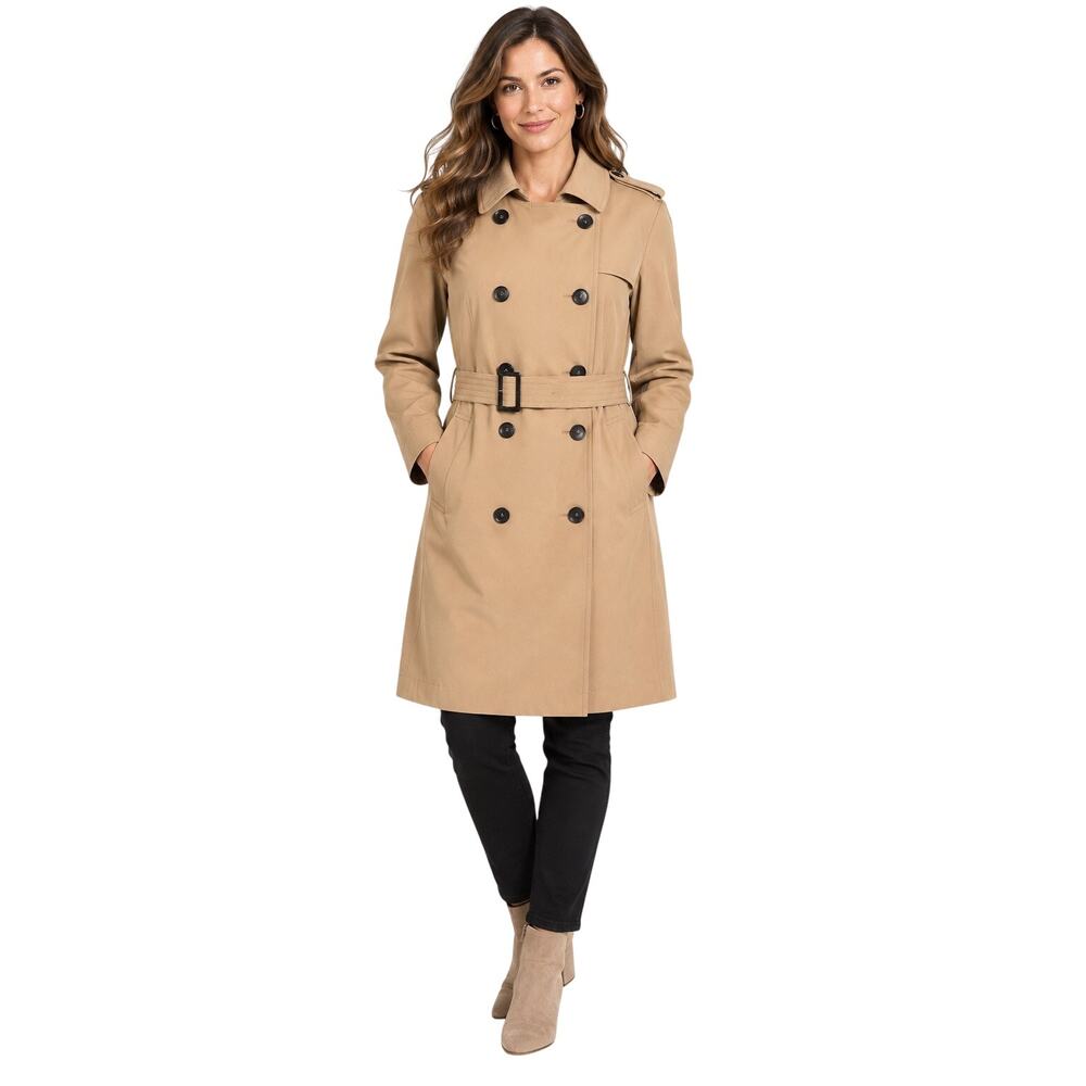 H&M Camel Tan Double Breasted Belted Long Trench Coat, Classic, Women's Medium